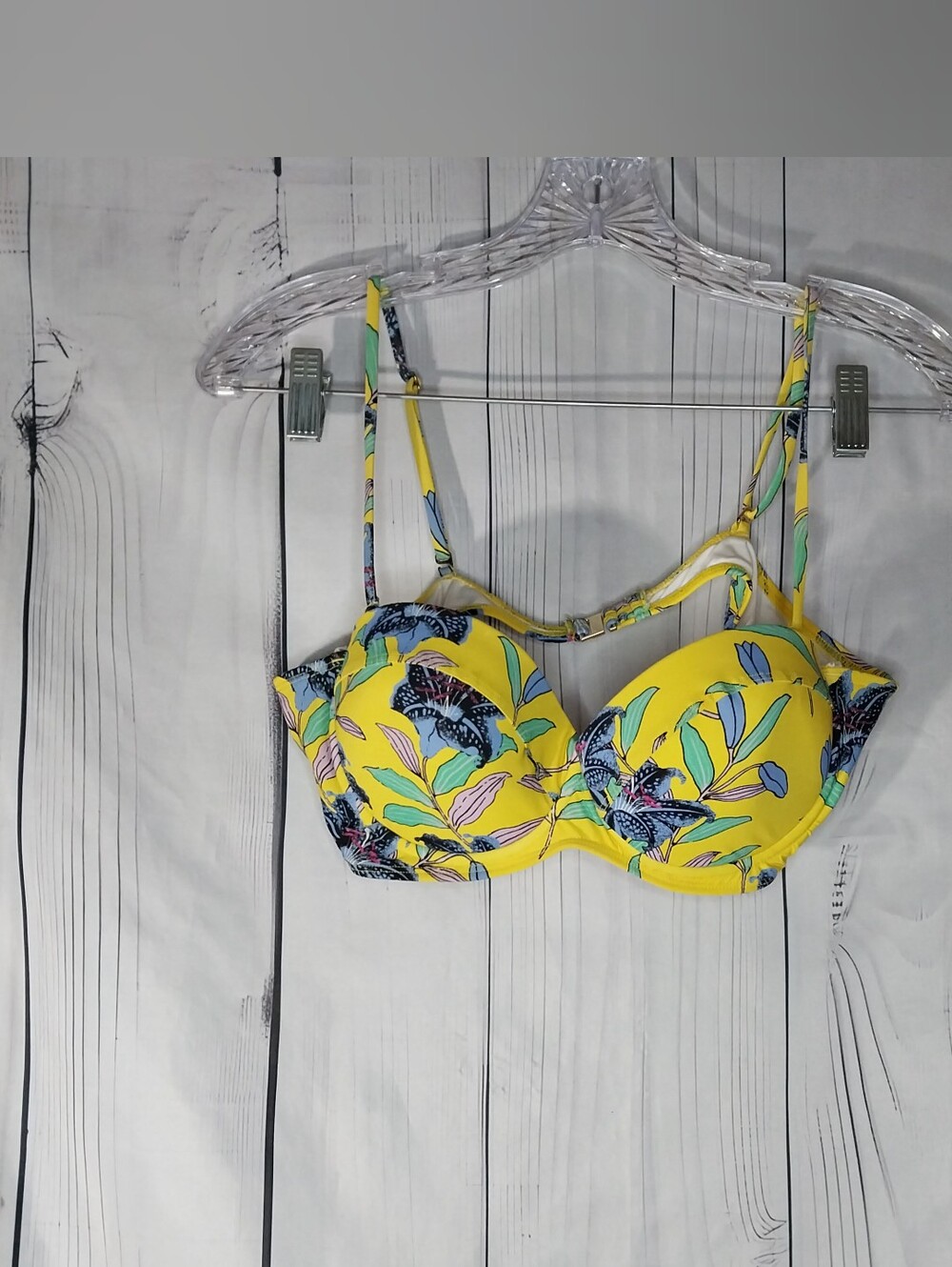 Diane von Furstenberg Bright Yellow Tropical ResortWear Floral Bikini Top